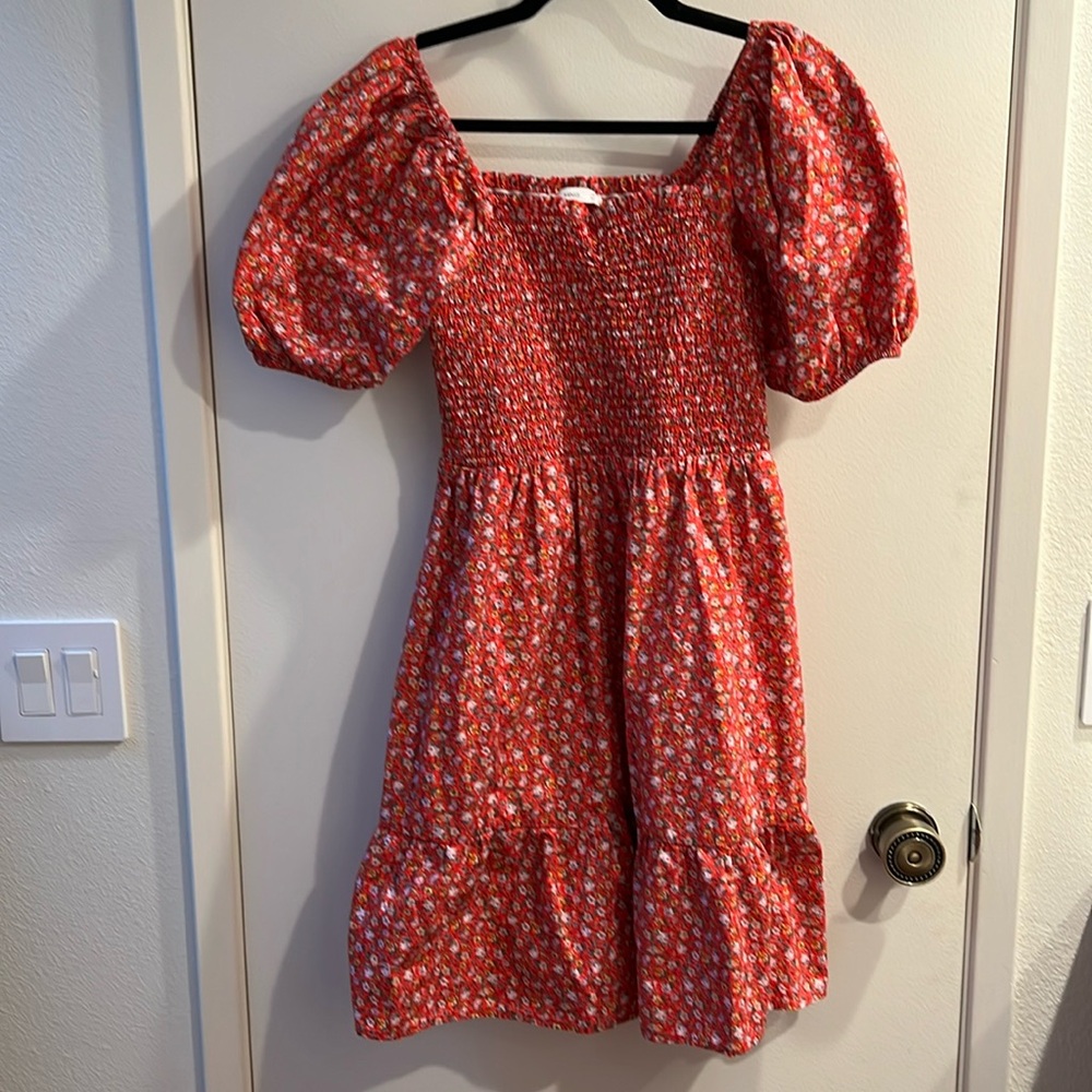 Mango red floral print dress size small
